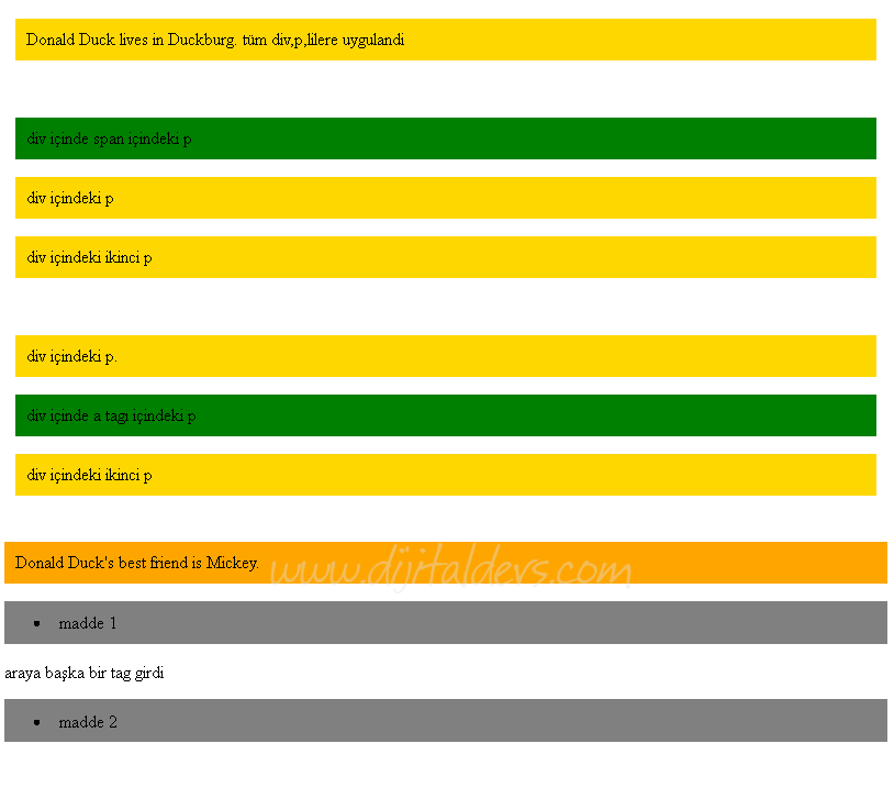 Cssin Html İçerisinde Kullanım Şekilleri, Puseduo Class Örnekleri